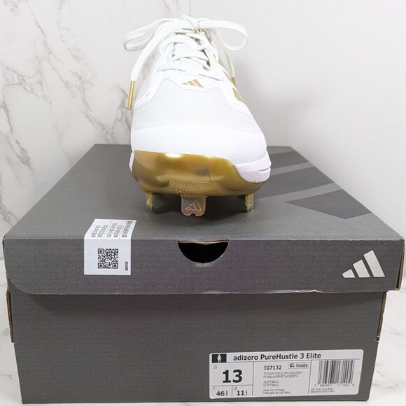 adidas Women's adizero PureHustle 3 Elite Metal Softball Cleats White/Gold 13 - Picture 12 of 12